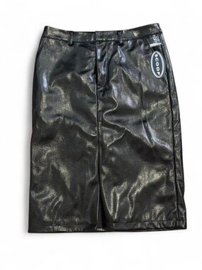 Faux leather grunge midi skirt